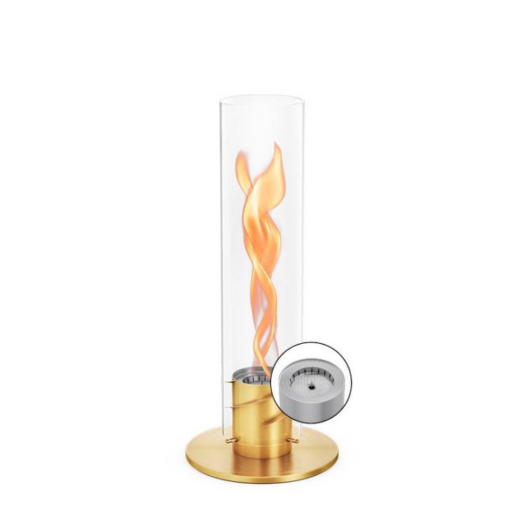 Tischfeuer mit goldenem Fuss und Glaszylinder