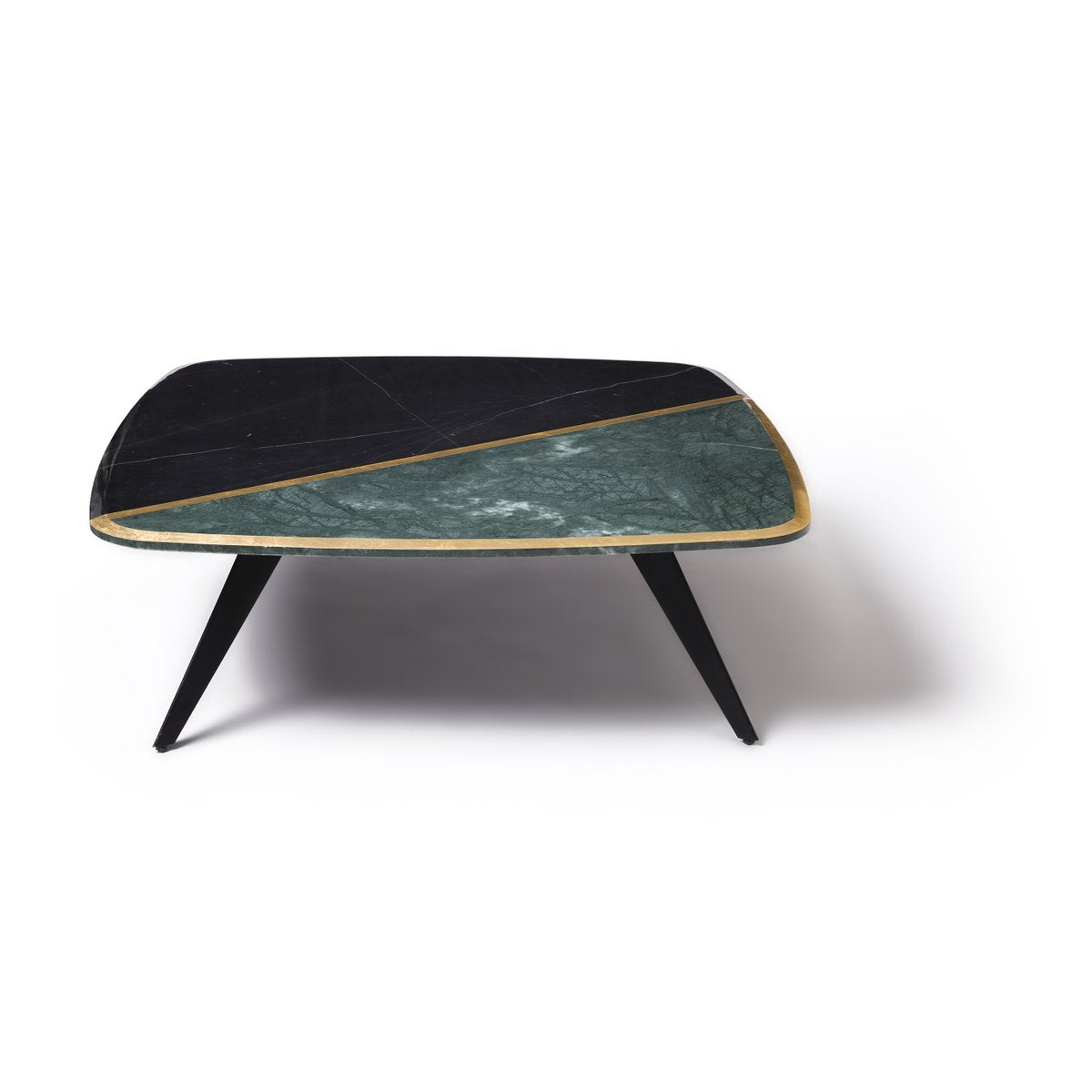 Designer Couchtisch Distortion |Nero Marquina, Verde Guatemala und Blattgold |von Alex Mint