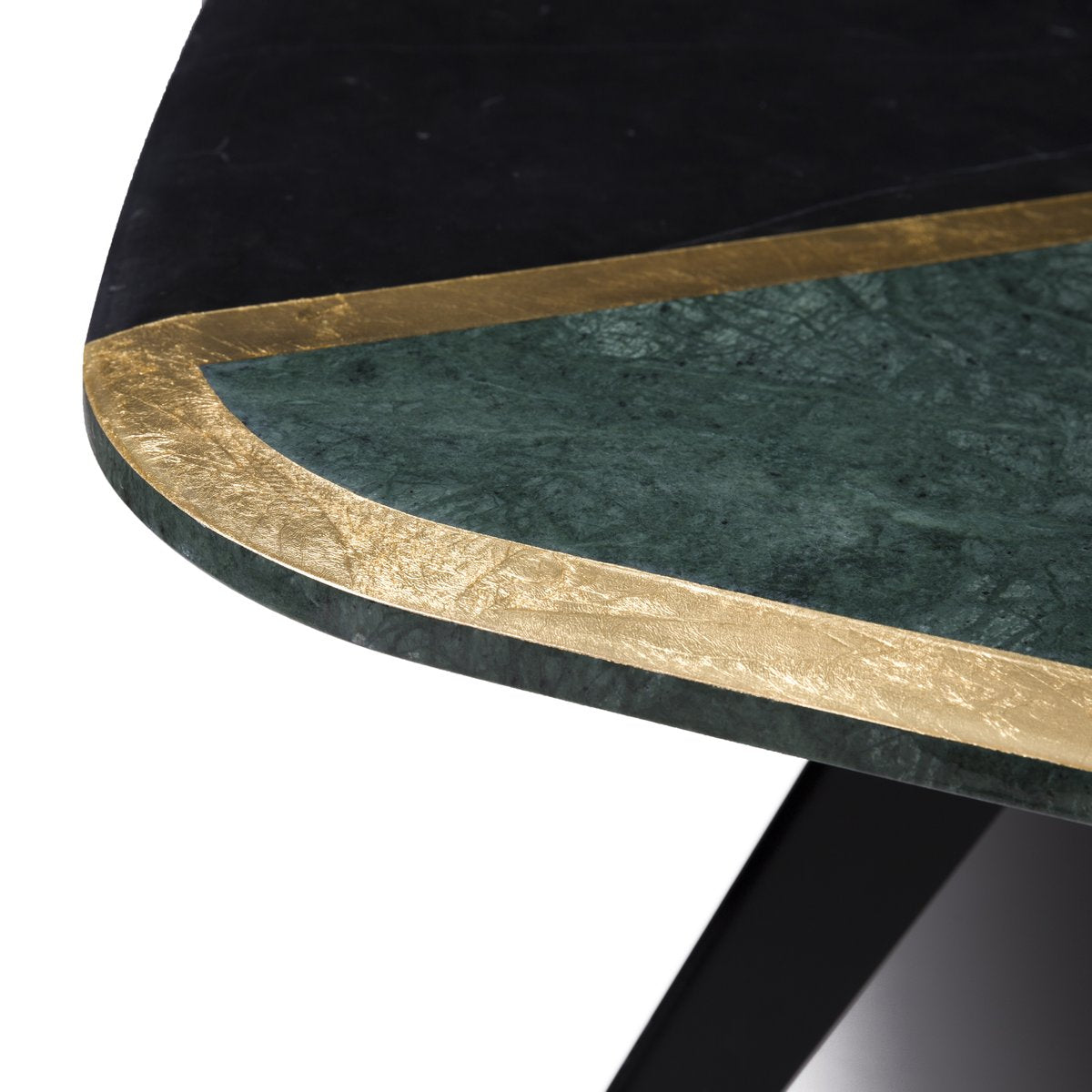 Designer Couchtisch Distortion |Nero Marquina, Verde Guatemala und Blattgold |von Alex Mint